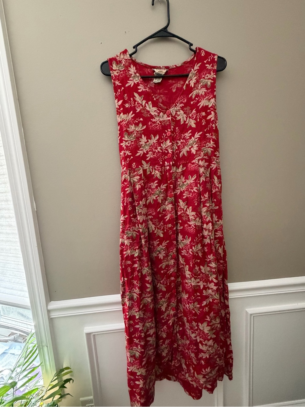 April Cornell Red Floral V‑Neck Maxi Dress